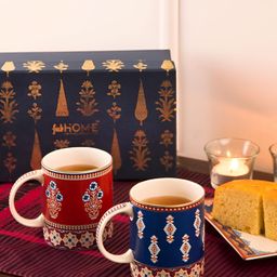 Fabindia Falak Red & Blue 2 Pieces Printed Ceramic Glossy Mug 280 ml Each-43