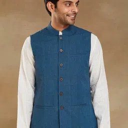 Fabindia Men Solid Mandarin Collar Pure Cotton Nehru Jacket-21