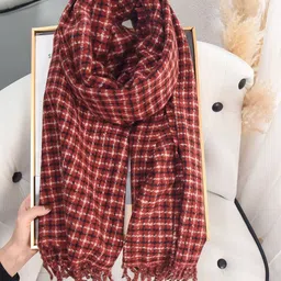 QUECY Women Checked Stole with Fringed Border-39