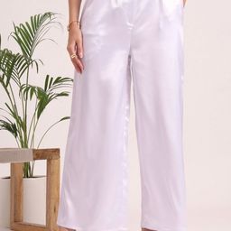 AMSWAN Women European Satin Flared Pleated Trouser-image-91