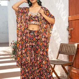 DESIGN BYSG Floral Printed Crop Top With Palazzo & Shrug-picture-18
