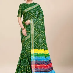 HERE&NOW Zari Bandhani Printed Pure Cotton Ikat Saree-image-87