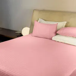 LABHAM Pink Striped Cotton 210 TC King Bedsheet with 2 Pillow Covers-20