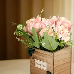 Myntra Elegant Homes Brown & Green Wooden Rectangular Flower Vase With Mixed Flowers-image-25