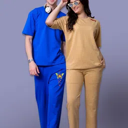 Lazy Lush Pack Of 2 Butterfly Printed Round Neck Couple T-Shirt With Joggers Co-Ords-76