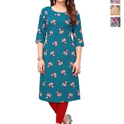 KETAKI FASHION Selection Of 4 Floral Printed Round Neck Straight Kurtas-picture-22
