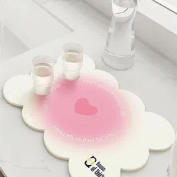HOUSE OF QUIRK Pink & White Printed KitchenMat-18