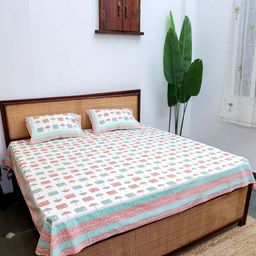 Plarsh Comfort White & Blue Floral 300 TC King Bedsheet with 2 Pillow Covers-image-80