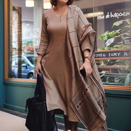 GoSriKi Women Round Neck Straight Kurta with Trousers & Dupatta-picture-1