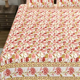 LIVING ROOTS Pink Floral Printed Cotton 300 TC King Bedsheet Set- 2.64 m x 2.43 m-image-68
