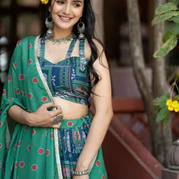Moda Rapido Printed Thread Work Semi-Stitched Lehenga & Unstitched Blouse With Dupatta image 5