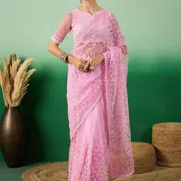 SHADOW & SAINING Floral Beads and Stones Net Saree-picture-17