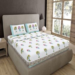 JAIPUR FABRIC White Floral Printed Pure Cotton 400 TC King 2 Bedsheet Set 2.74 m X 2.74 m-79