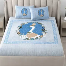 BED-SHEET.COM Blue Abstract Printed180 TC Pure Cotton King Bedsheet Set 2.74m x 2.28m-22
