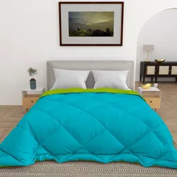 CHICERY Green & Blue Microfiber Geometric AC Room Reversible Double Bed Comforter-57