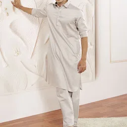 VASTRAMAY Shirt Collar Pathani Kurta With Pyjamas-picture-8