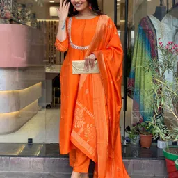 KALINI Women Embroidered Regular Kurta with Trousers & With Dupatta-18