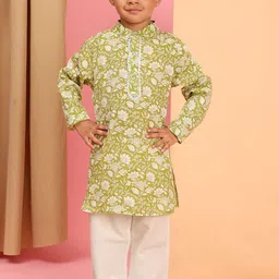 Cutiekins Boys Floral Printed Mandarin Collar Kurta With Pyjama-picture-15