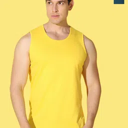 WOOSTRO Pack Of 2 Printed Super Combed Cotton Gym Vests VWS26(BKLN PEACOCK)(PLAIN YELLOW)-image-32