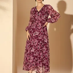 Antheaa Women Floral Embellished Printed Maxi Dress-image-63