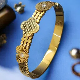 KARISHMA KREATIONS Unisex Stainless Steel Gold-Plated Crystal Stones Studded Kada Bracelet-12