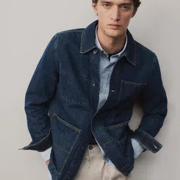 Marks & Spencer Men Washed Cotton Longline Denim Jacket-26