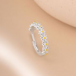 Yellow Chimes Rhodium-Plated Adjustable Finger Ring-image-59