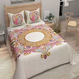 Bombay Spreads Pink & Off White Floral 180 TC King Bedsheet 2.74 m X 2.20 m-image-72