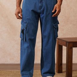 WROGN Men Comfort Wide Leg Mid-Rise Cargos Cotton Jeans-picture-12