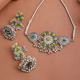 Sangria Oxidised Stone-Studded Jewellery Set-35