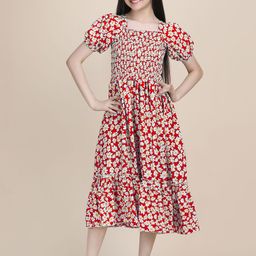 PaheliRani Puff Sleeve Crepe Formal Fit & Flare Dress-image-23