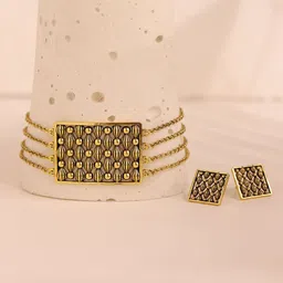 Voylla Woven Wonder Swirled Collar Oxidised Necklace Set-22