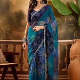Peachmode Blue Printed Pure Georgette Sarees-image-43