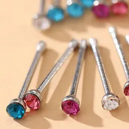 VAMA Set of 60 Women Piercing Stone Round Hoop Nosepin-38