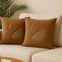 MFD HOME FURNISHING Brown Set of 2 Embroidered Square Cushion Covers-picture-18