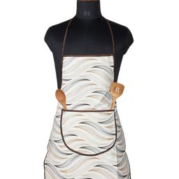 Kuber Industries Cream-Colored & Grey Wave Design Printed Apron With Front Pocket-22