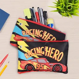 Kuber Industries Kids Set of 2 Racing Hero Square Printed Lightweight Pen & Pencil Pouchs-54