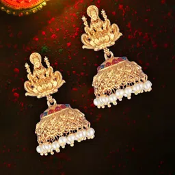 Anouk 24CT Gold-Plated Artificial Stones Studded & Beaded Dome Shaped Temple Jhumkas-13