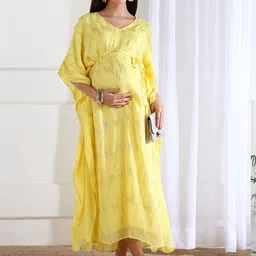 Shades of Sabi Ethnic Motifs Printed Georgette Maternity Kaftan Maxi Dress-image-31