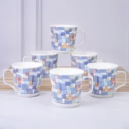 UPC White & Blue Floral Printed Ceramic Glossy Cups Set of Cups and Mugs-18