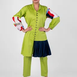 AFFAIRE'S BY LEVELL5 Applique Work Shirt Collar Neck Tunic With Trousers Co-Ords-picture-29