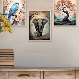 Kotart Brown & Blue 3 Pieces Wooden Birds And Animals Wall Arts-picture-3