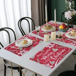 PRAKARTIK 4-Pcs Red & White Embroidered Pure Cotton Dining Table Mats-0