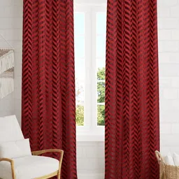B' Decorlish Maroon & Black Set of 2 Geometric Room Darkening Door Curtain-0
