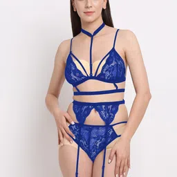 KRENOZ Lace Detail Net Baby Doll With Briefs-image-36