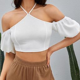 Stylecast X Slyck Women Halter Neck Cold-Shoulder Fitted Crop Top-image-59