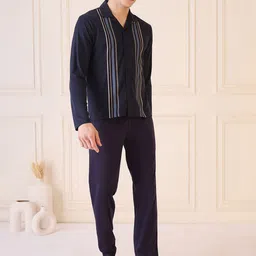 Sweet Dreams Men Striped Shirt Collar Night suit-picture-1