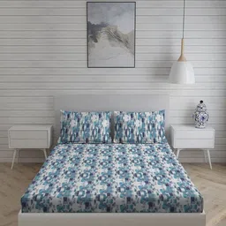 Living scapes by Pantaloons White & Blue 220TC Cotton King Bedsheet Set 2.74 m x 2.74 m-image-27