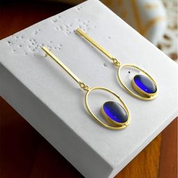 TISHUL JEWELS Gold-Plated Crystals Studded Oval Shaped Drop Earrings-12