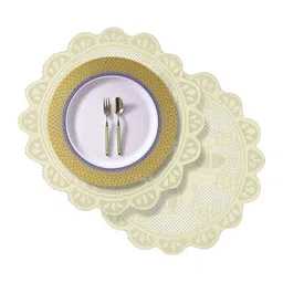Kuber Industries Set Of 2 Cream-Coloured Cotton Round Plain Net Placemats image 2